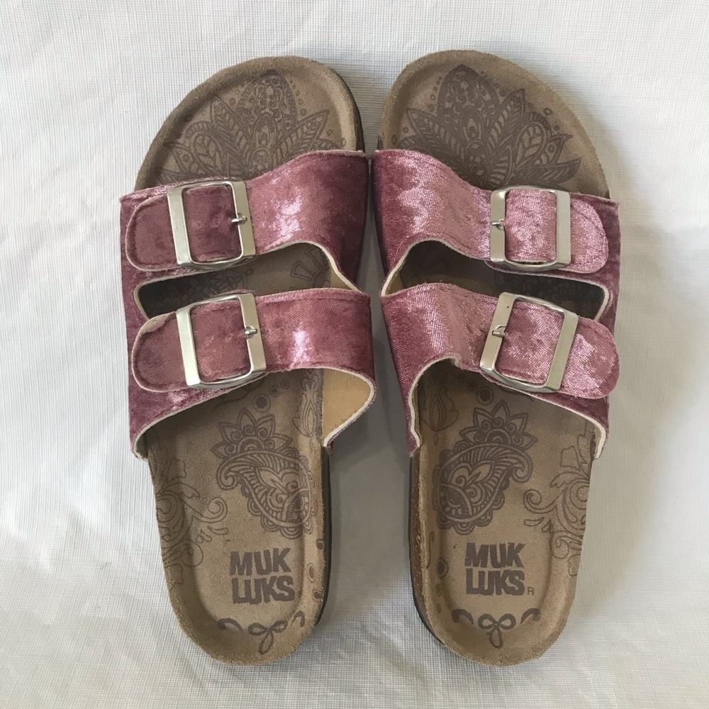 Muk Luks Pink Velvet Sandals